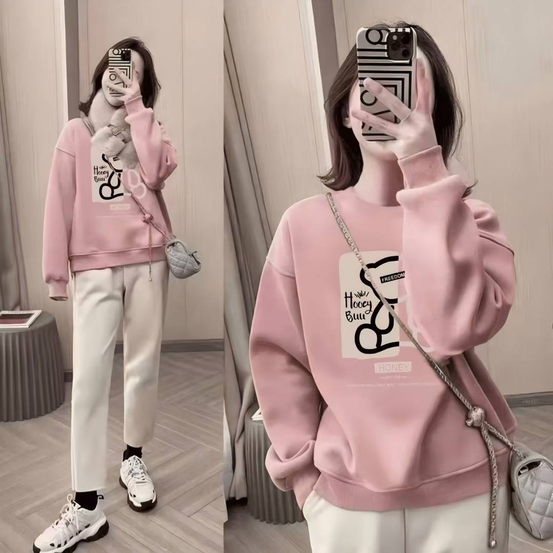 纯棉卫衣秋冬新款宽松字母时尚打底情侣长袖卫衣女印花韩版设计感