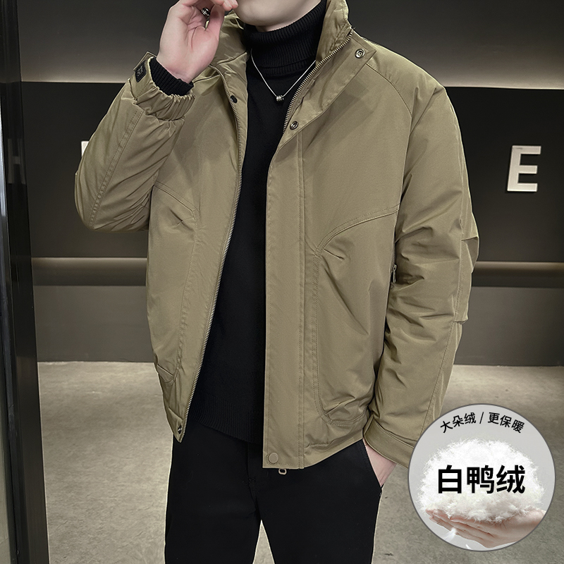 男士白鸭绒立领羽绒服净版韩版休闲时尚潮流保暖百搭夹克鸭绒外套
