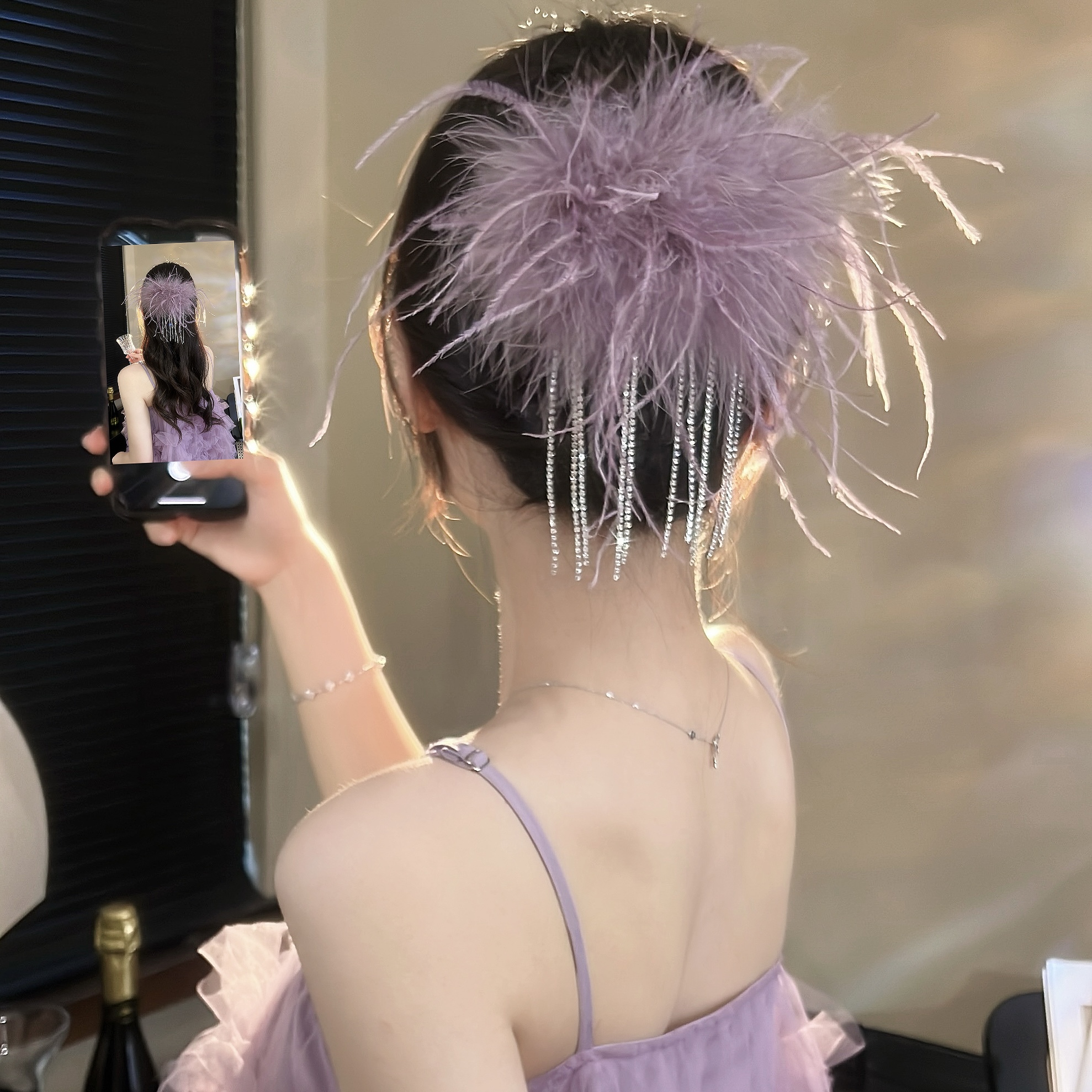 气质蓬松仙气羽毛鸭嘴夹流苏精致氛围感高级纯欲百搭抓夹发夹子