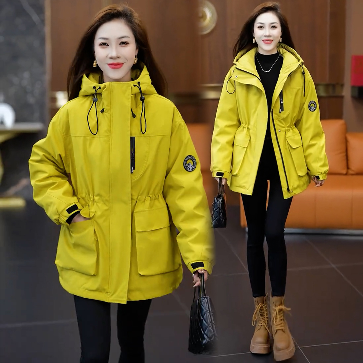 户外风连帽派克棉服女2025冬季新款显瘦保暖防寒中长款冲锋衣外套