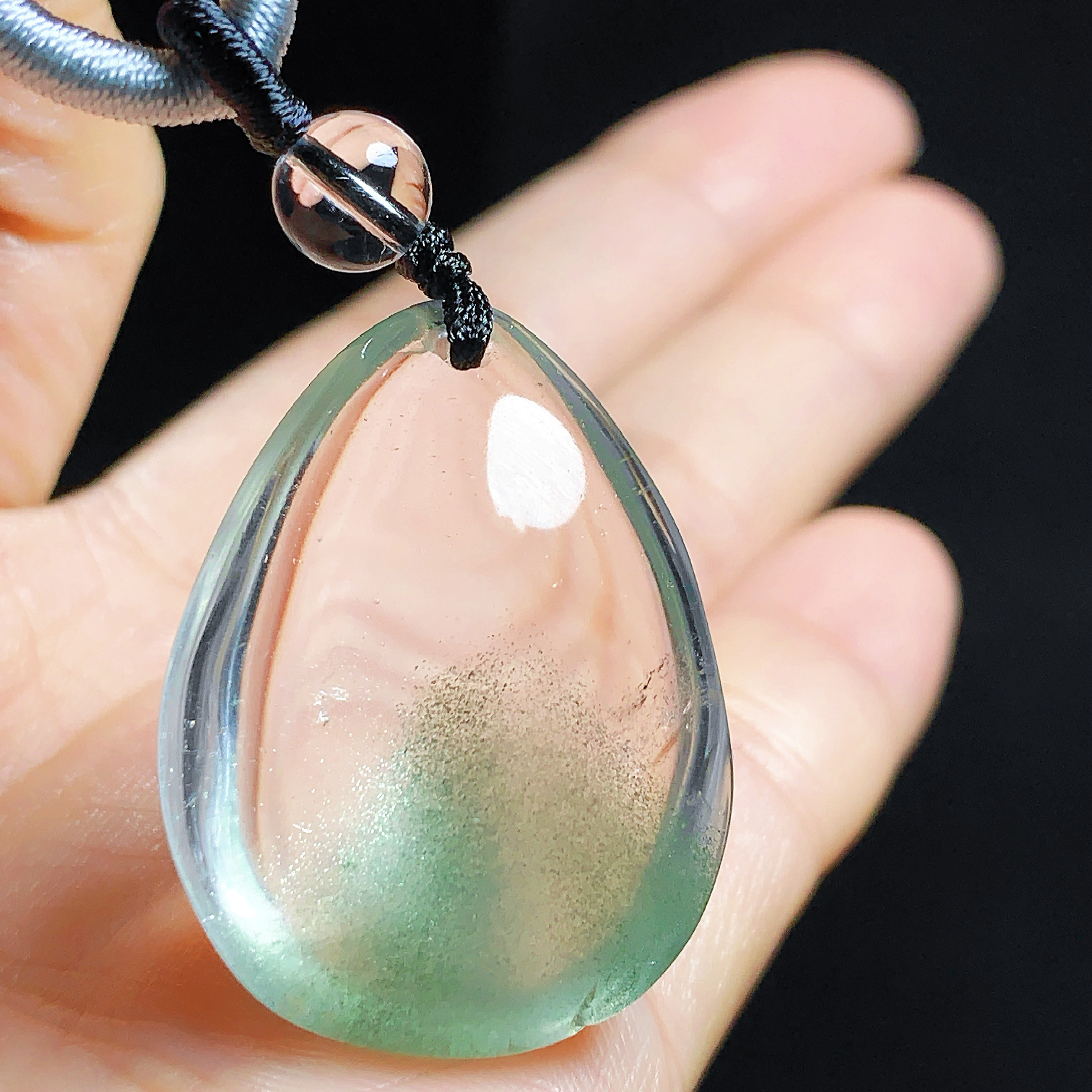 东海水晶天然金字塔绿幽灵水晶吊坠毛衣链平安坠男女款聚宝盆饰品