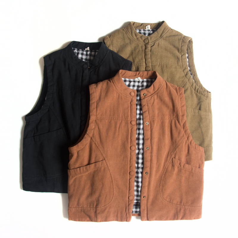 加厚夹棉马甲女日系穿搭文艺范2025冬新款女外搭文艺复古显瘦马夹