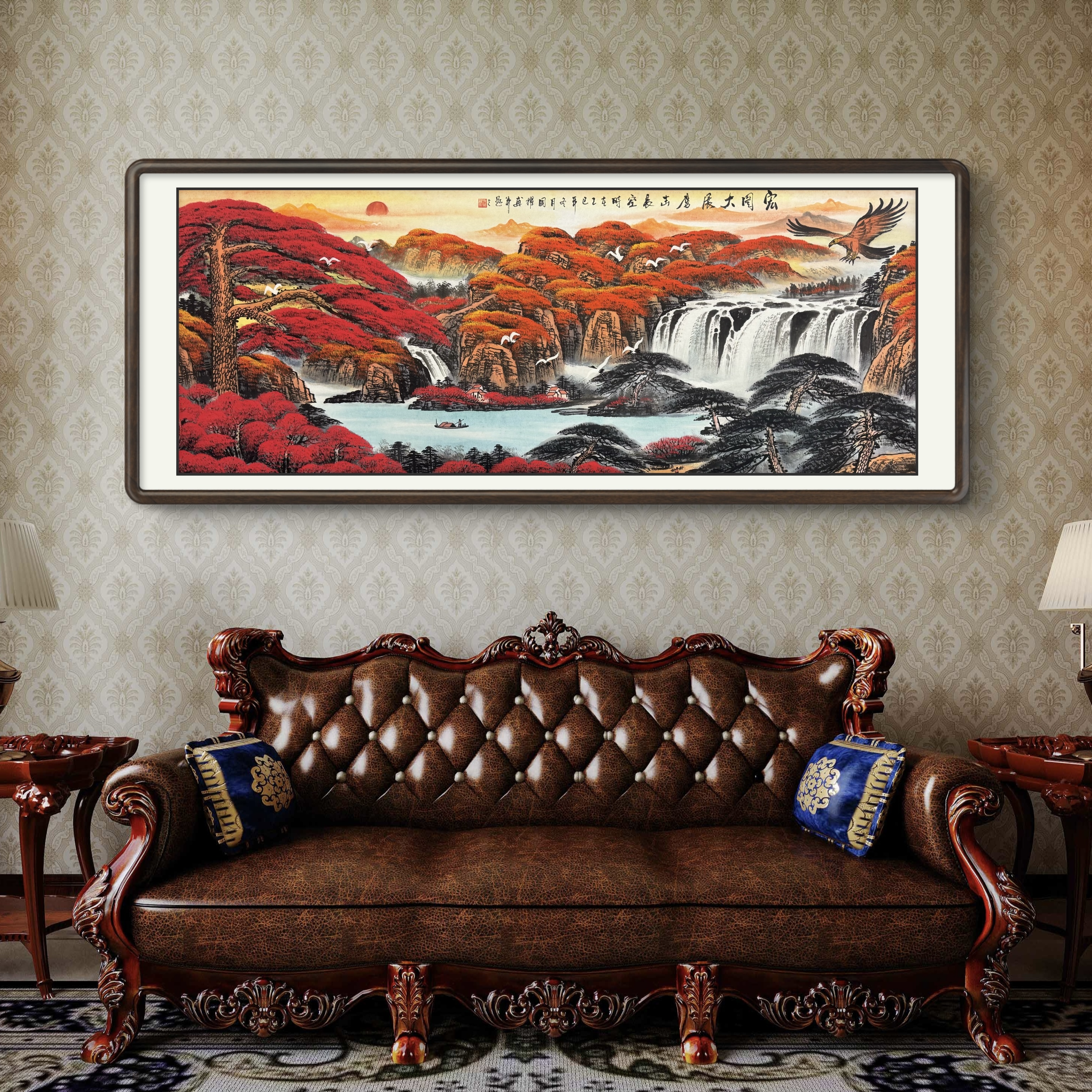 《宏图大展》纯手绘横幅六尺鸿运当头客厅办公室山水国画