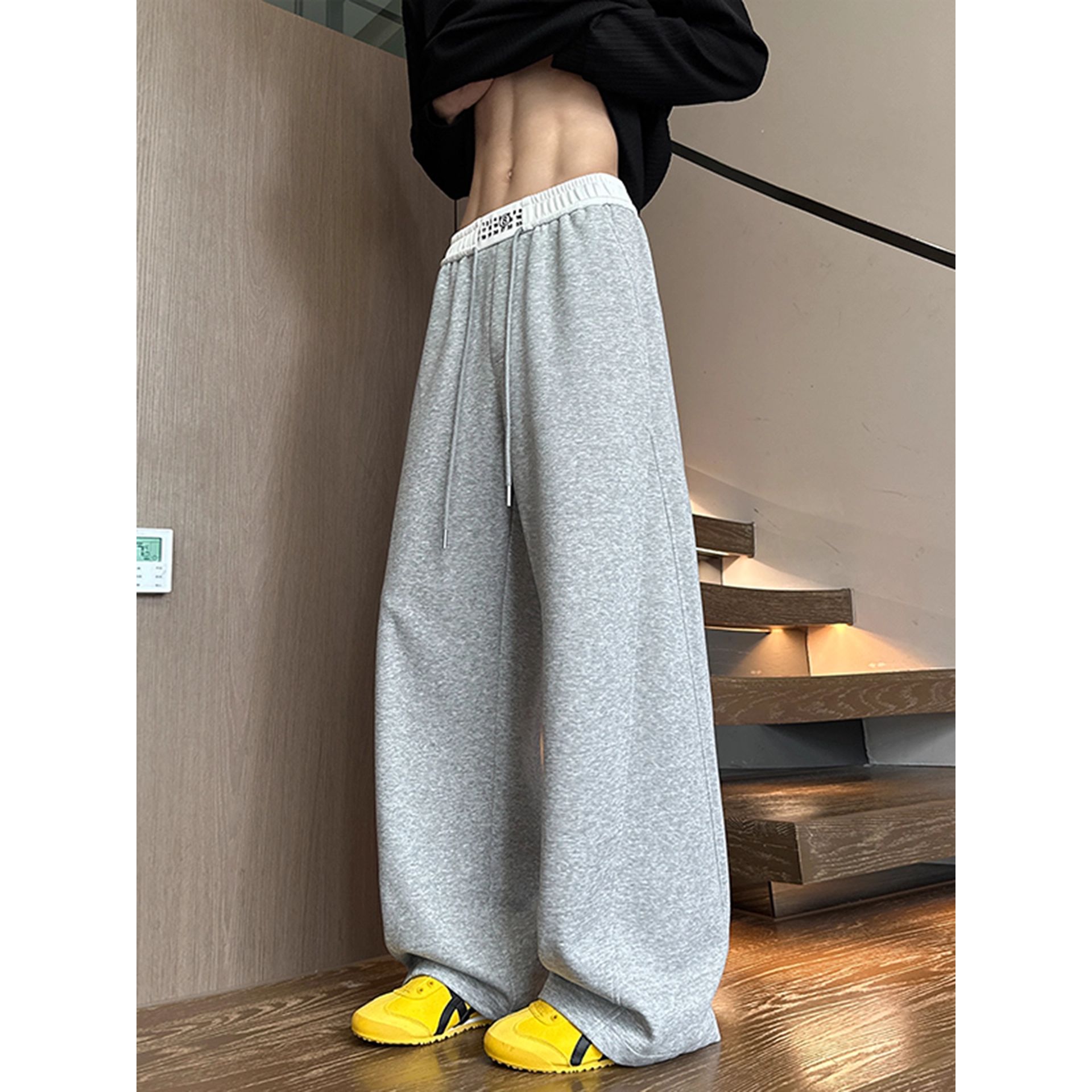 运动复古弯刀卫裤男款春秋季美式cleanfit宽松直筒阔腿休闲裤子潮