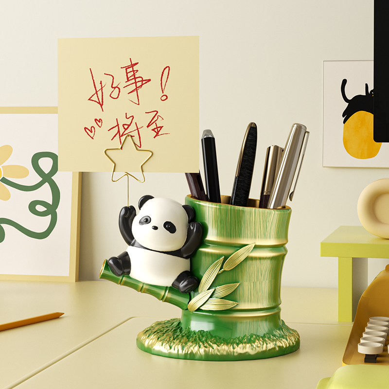 创意可爱熊猫笔筒办公室桌面摆件工位情绪稳定学习熊猫文创小礼物