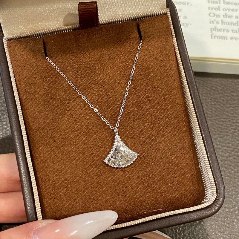 坠链均925银 碎碎冰纯银小裙摆项链女双面镭射轻奢小众高级感