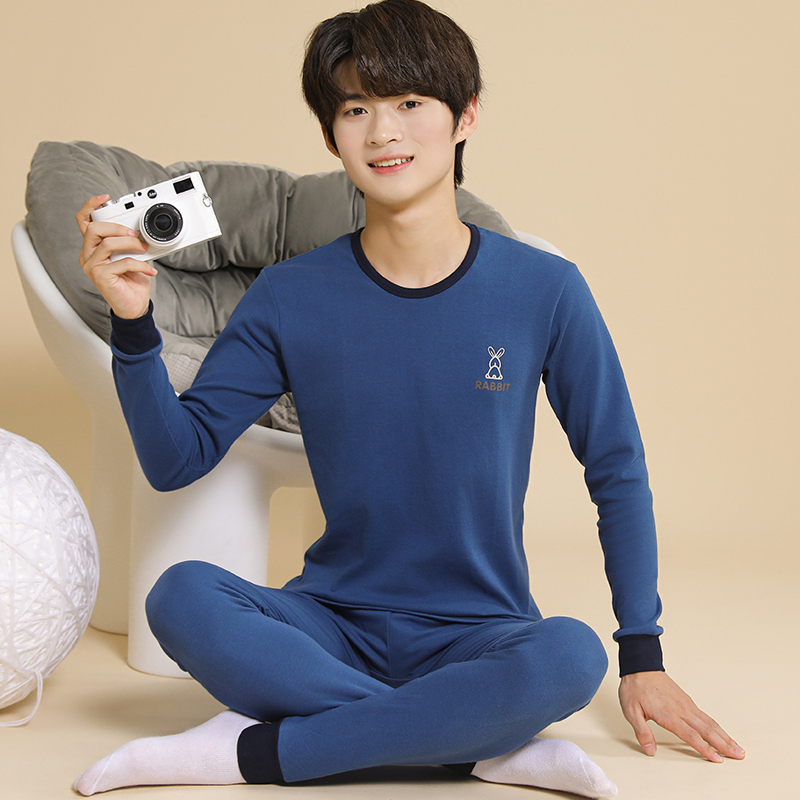 青少年秋衣秋裤套装男大童初中高中学生男孩保暖内衣高纯棉线衣裤