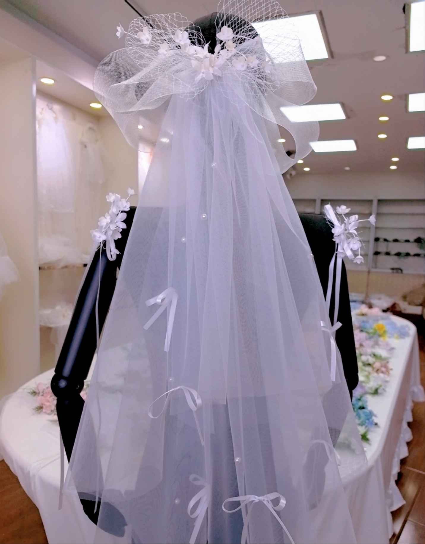非金属布艺婚庆饰品 新款蝴蝶结白纱+对夹套装氛围感饰品991