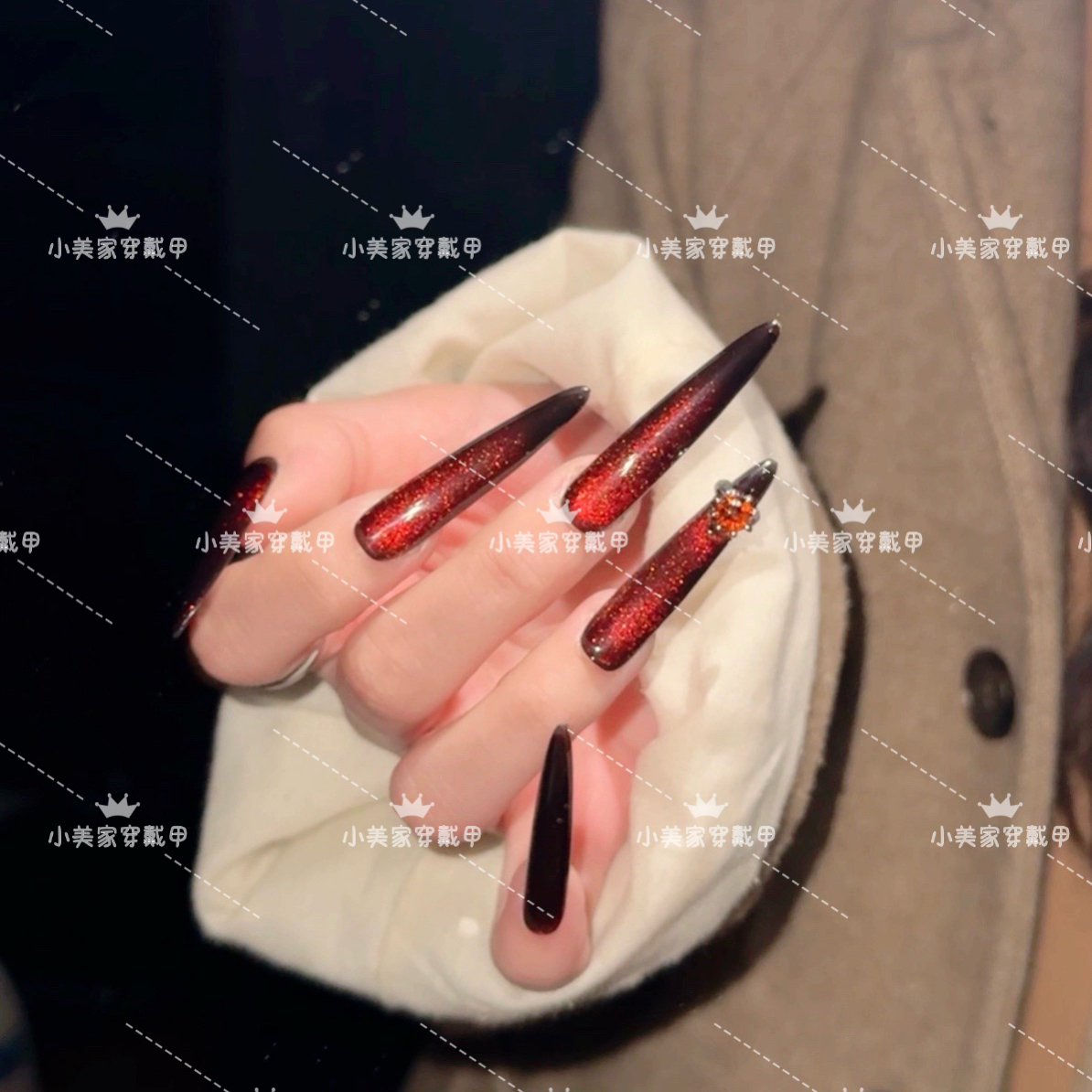 （红钻戒）黑红猫眼经典新款轻奢显白高级4.5尖可拆卸穿戴甲