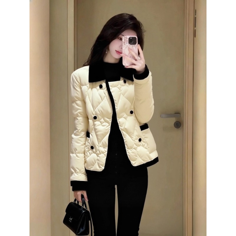 米杏色夹棉外套女初冬高端时髦洋气名媛小香风超好看翻领加厚棉服