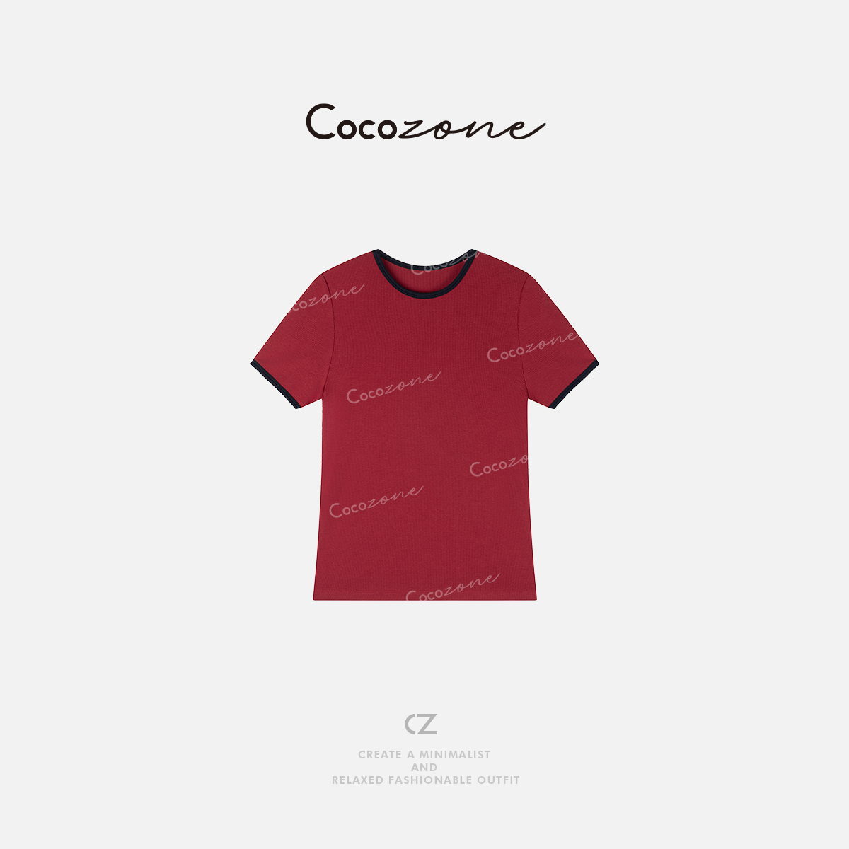 COCO ZONE 刘一一 设计感小众显瘦撞色圆领短袖T恤CD1A0004