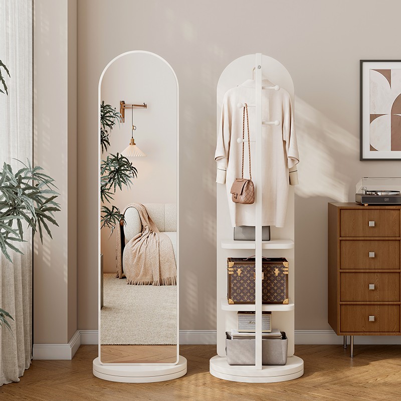 旋转全身镜落地镜家用卧室置物架可挂衣帽架一体全身镜大全身镜子