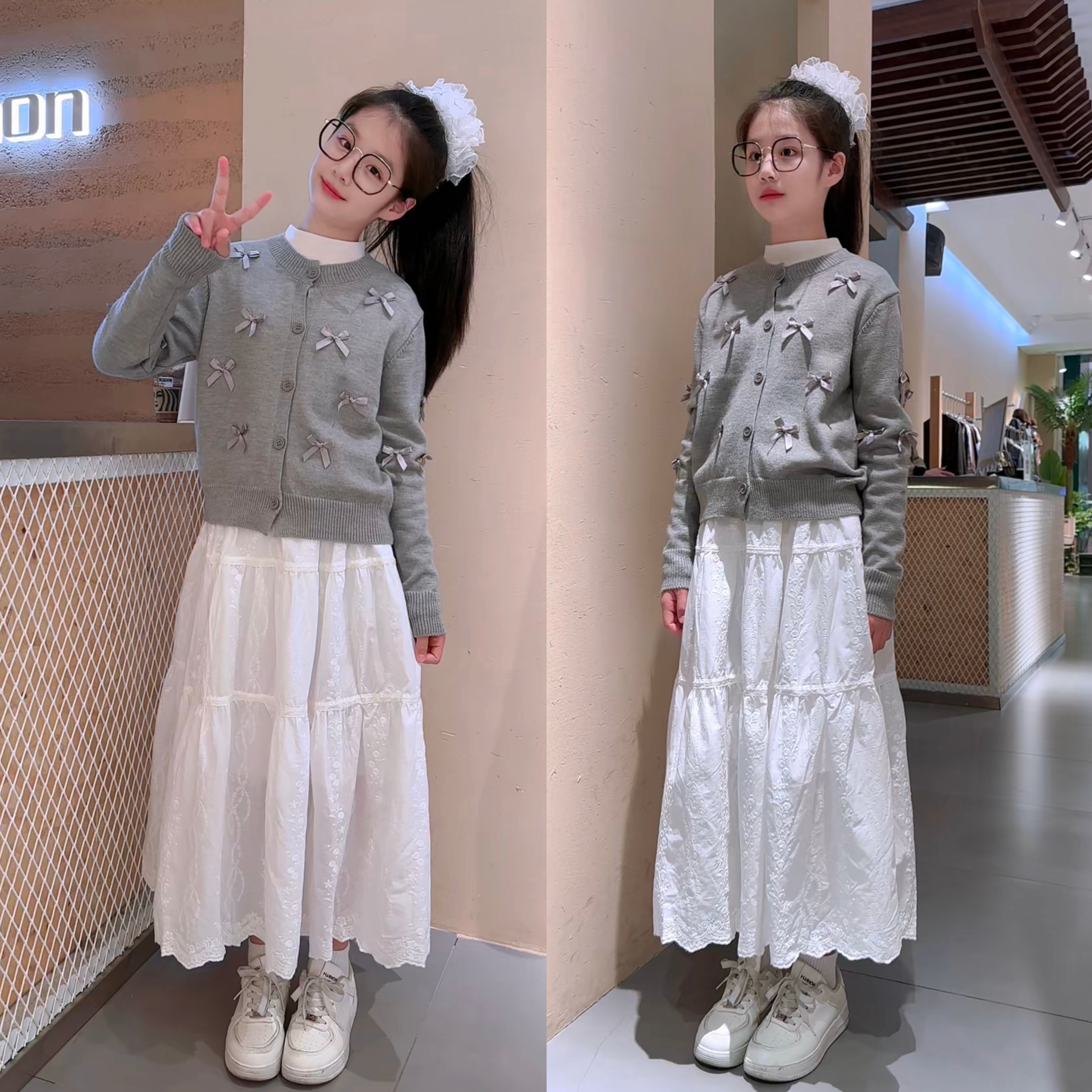 女童套装高腰秋季中长款半裙春秋时尚女童少女风气质公主网红洋气