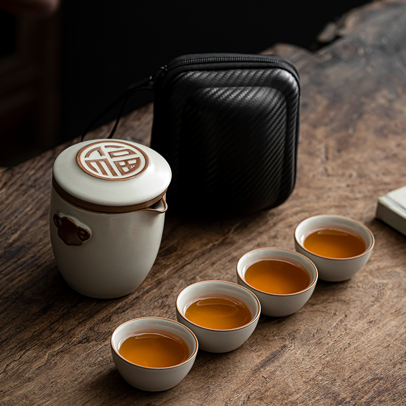 煌山汝窑旅行茶具便携式茶具套装高端快客杯茶杯一人户外露营喝茶
