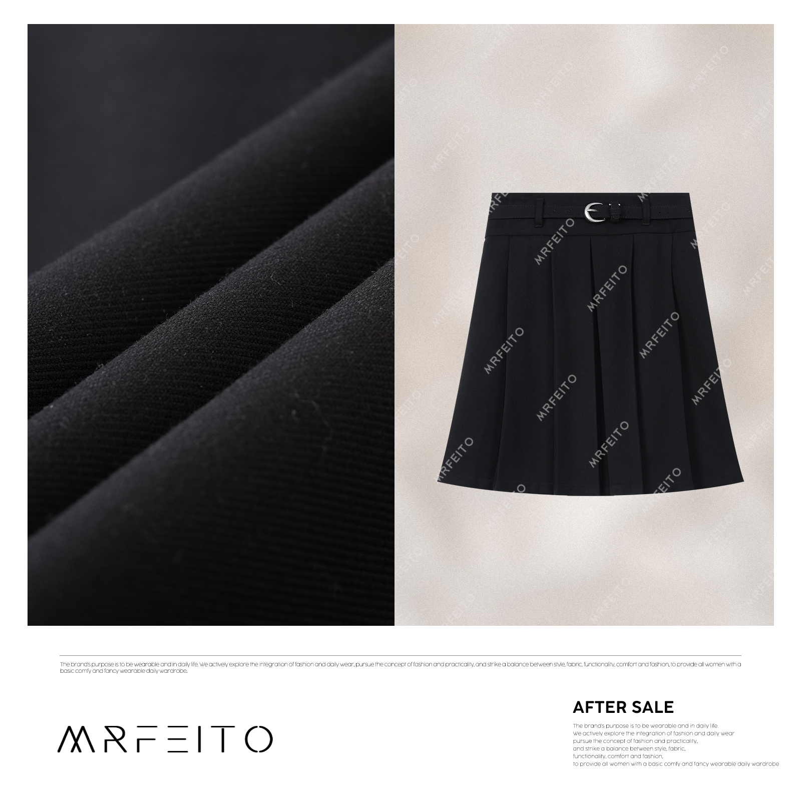 MRFEITO【心动时刻】显瘦百搭压褶带腰带半身裙H19Q02C30625