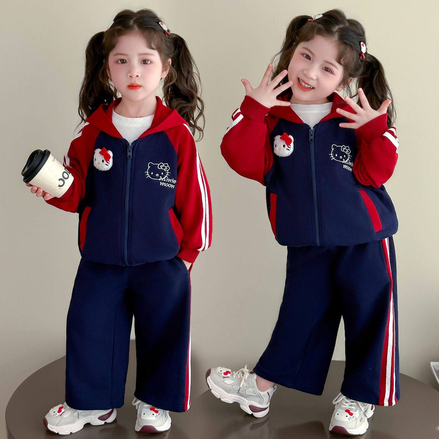 女童休闲套装2025秋季新款儿童洋气拉链衫阔腿裤女宝宝春秋两件套