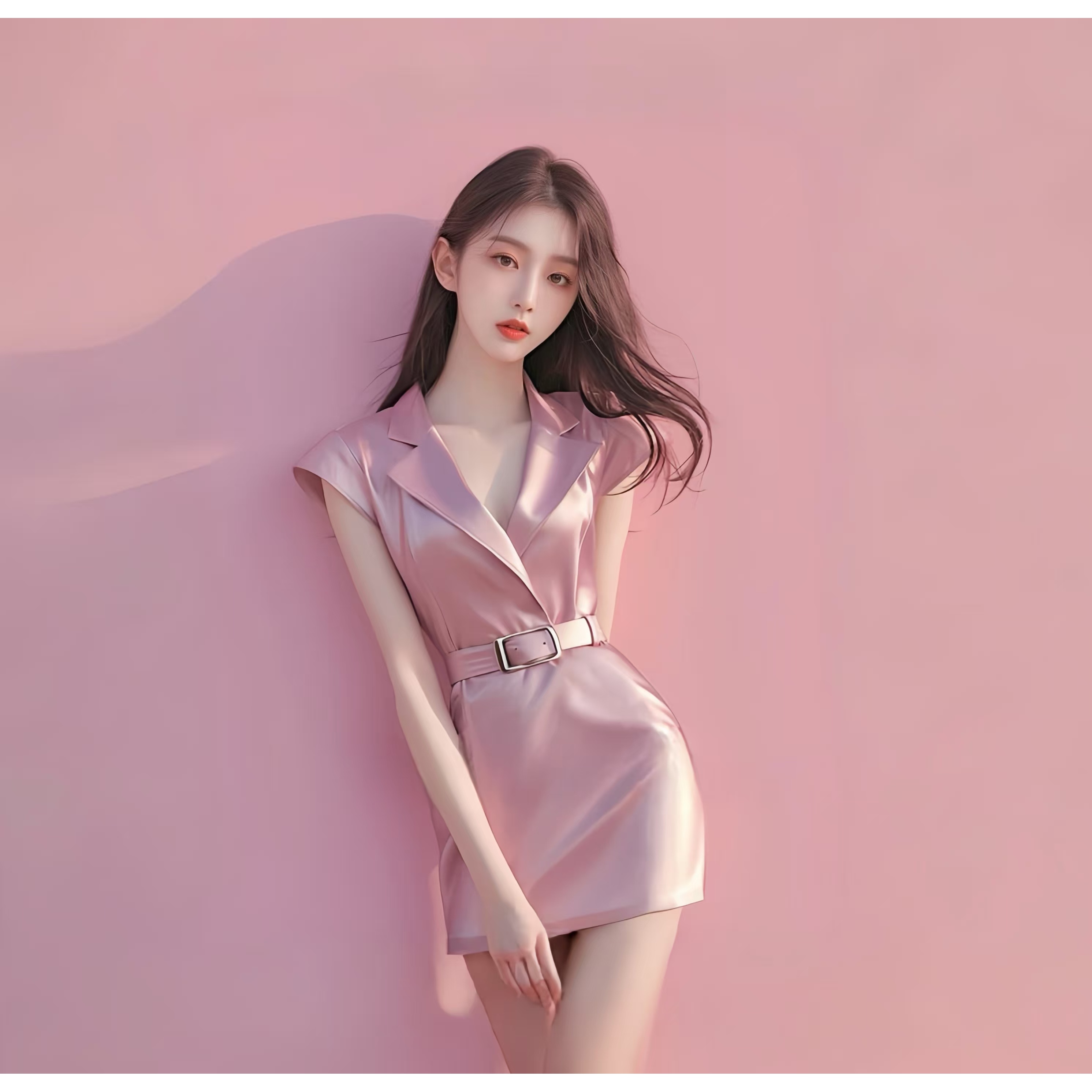 时尚法式小众设计粉色V领包臀连衣裙子女夏季新款高级氛围感穿搭