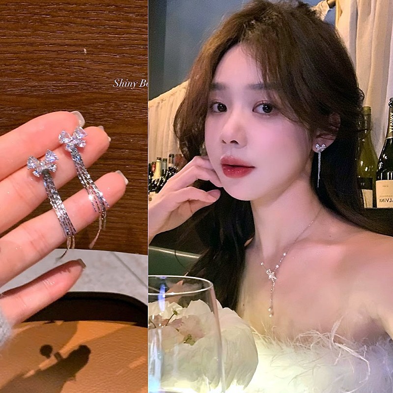 蒲恋秋冬蝴蝶结流苏耳环女高级感2024新款爆款耳钉耳饰