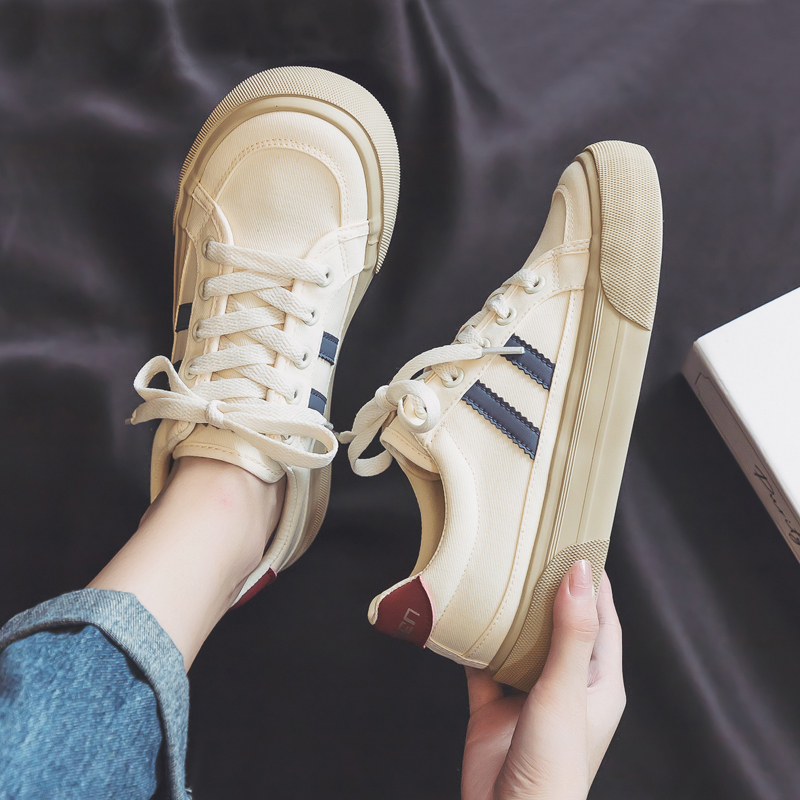 人本帆布鞋女秋季新款休闲百搭运动女鞋学生平底ins韩版低帮板鞋