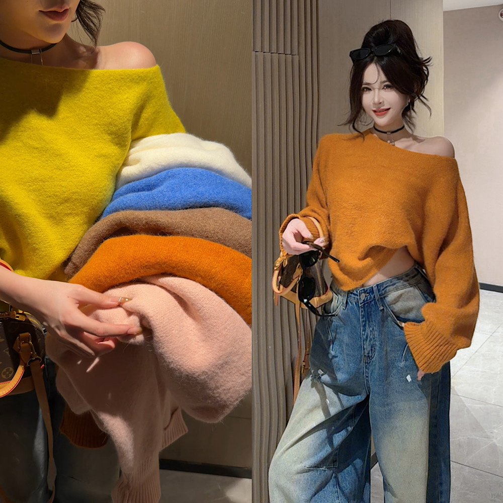 【CCDZ】秋冬新品时尚百搭韩系氛围感可拉肩兔毛毛衣女