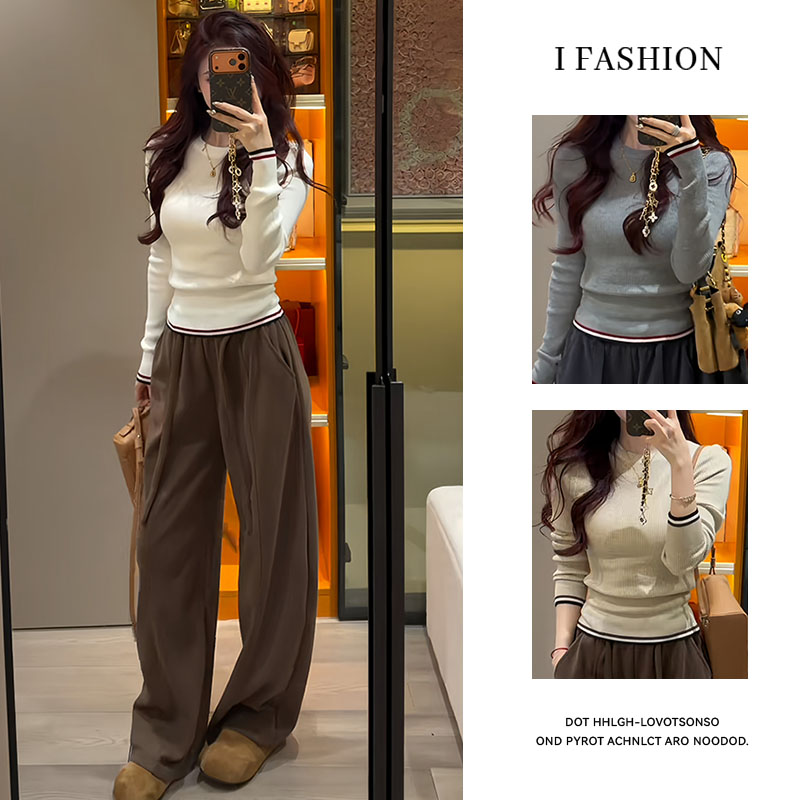 韩系百搭小个子长袖针织衫女2025年秋冬新款时尚修身显瘦圆领上衣