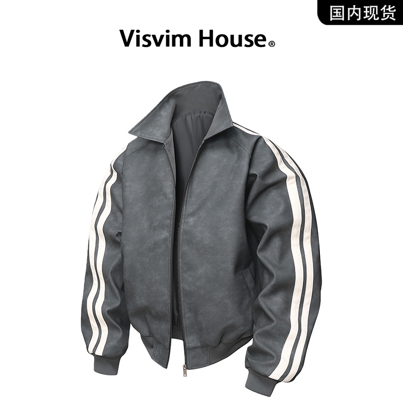 【品牌现货撤柜】VISVIM HOUSE秋冬季PU皮衣夹克clean fit外套男士