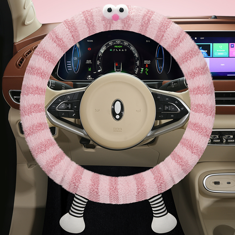 冬季毛绒方向盘套高级感轻奢短毛绒新款汽车方向盘把套女冬天保暖