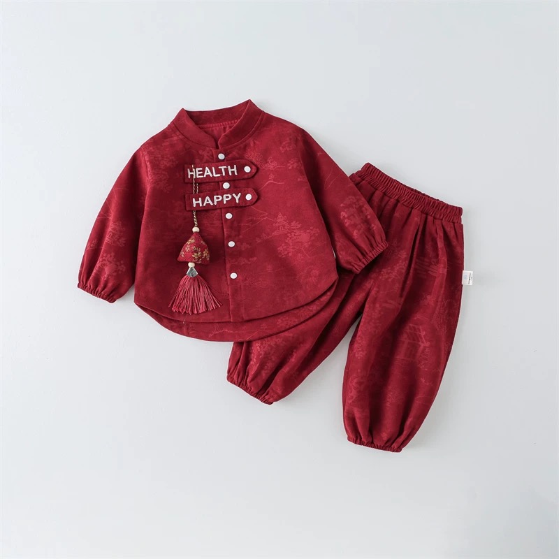 周岁礼服男宝春秋分体衣服中式小套装宝宝满月百天喜庆秋装抓周服