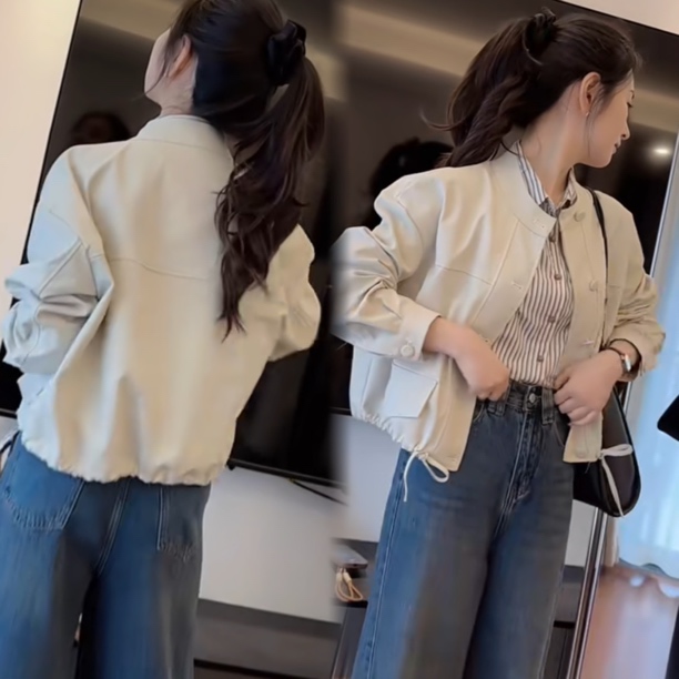 韩版立领夹克工装外套秋季2025新款短款宽松休闲小个子小众上衣潮