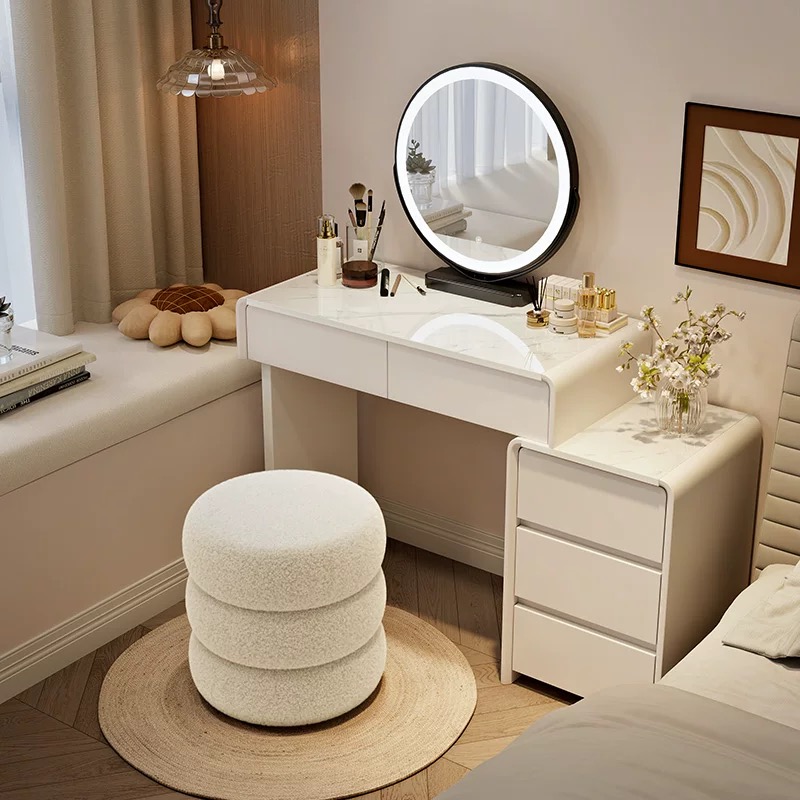 2025全实木新款梳妆台卧室现代简约主卧奶油风斗柜收纳柜一体化妆