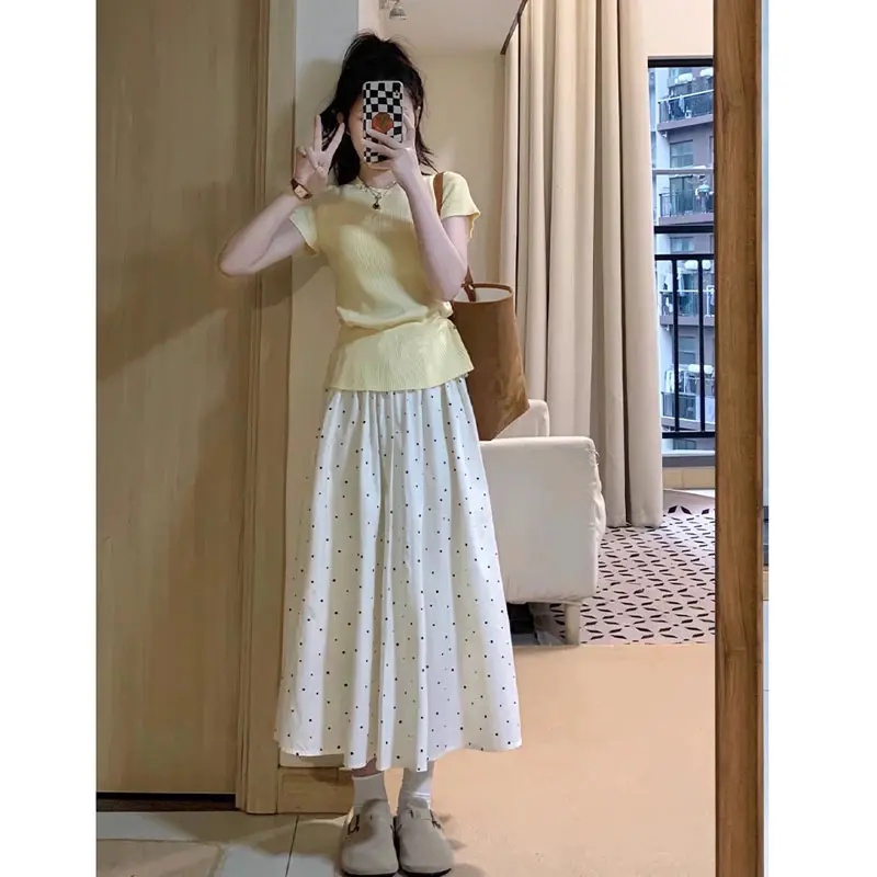 温柔风波点半身裙女夏季2025新款法式气质小清新减龄遮胯A字长裙
