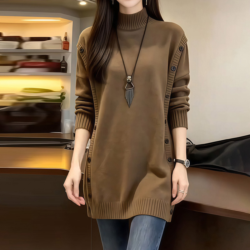 M917半高领套头针织衫2026秋冬季新款时尚宽松韩版减龄中长款上衣