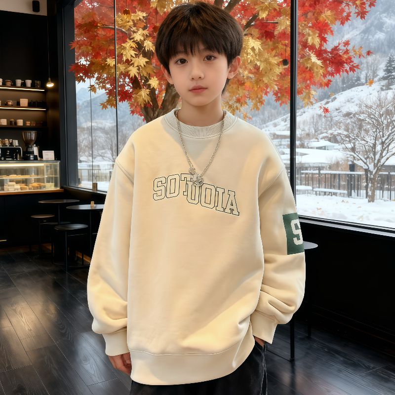 男童秋冬加绒卫衣儿童洋气半高领套头上衣中大童帅气6-12岁百搭潮