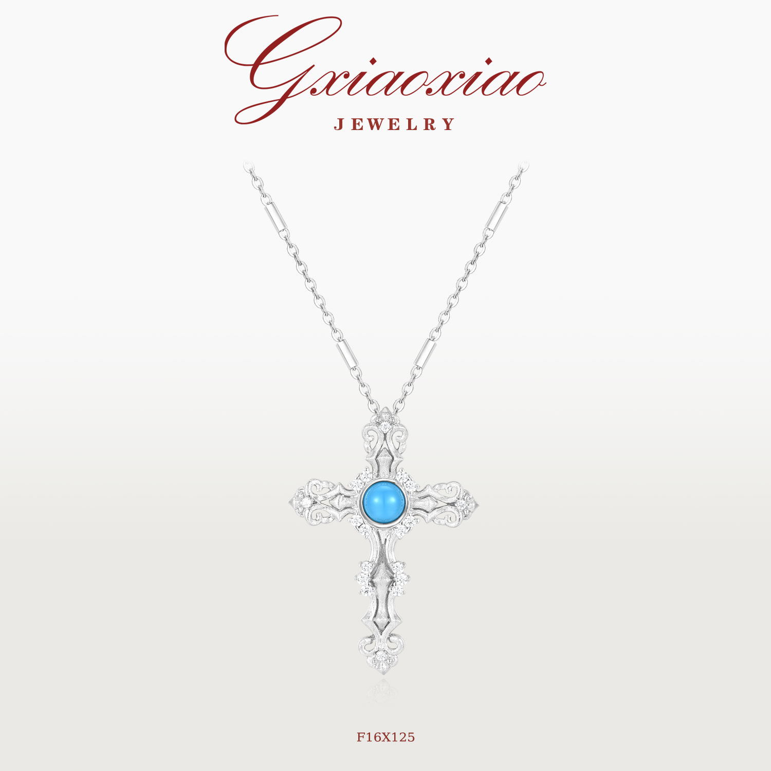 G XIAOXIAO 法式气质复古高级蓝色十字架项链 F16X125新年礼物