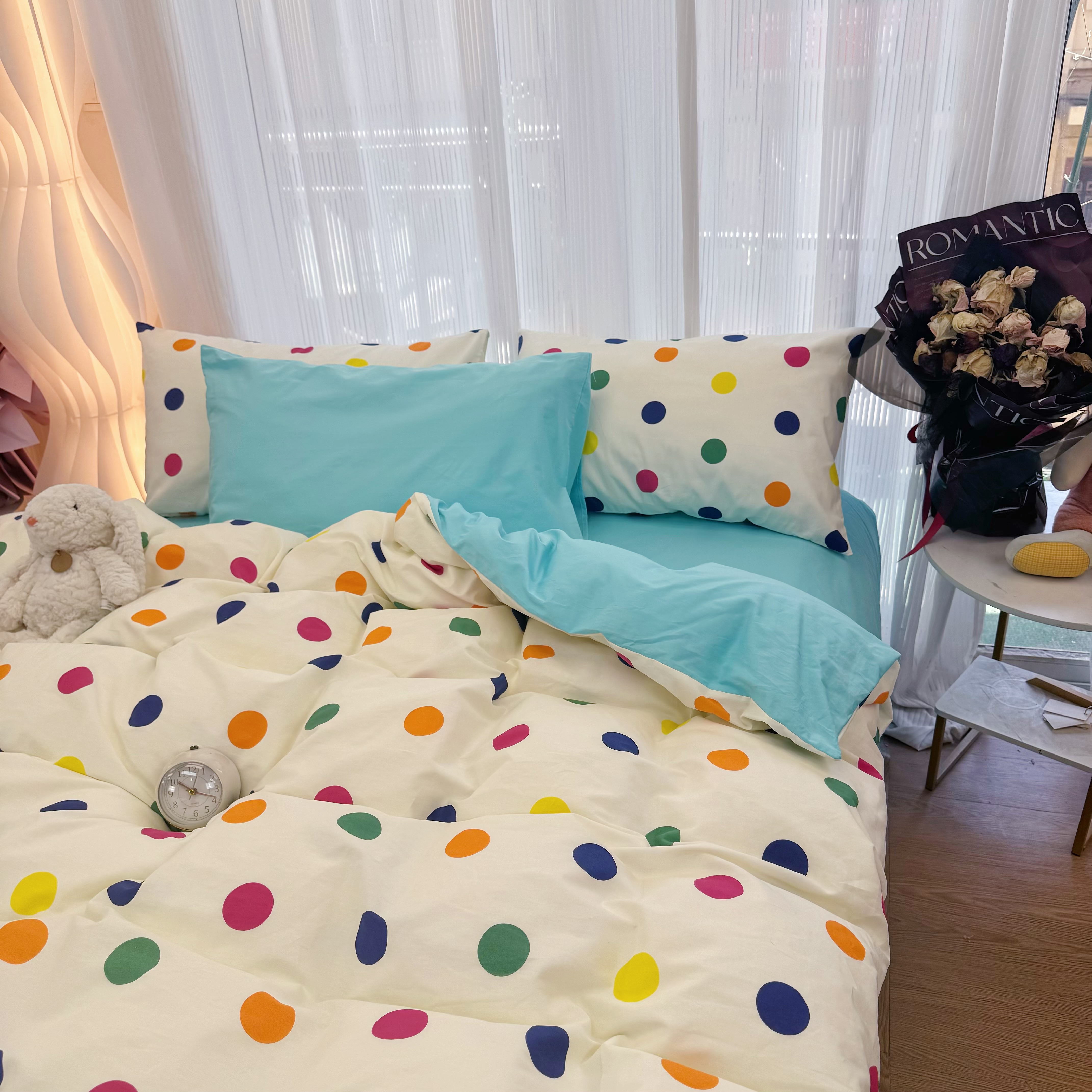 ins简约全棉波点四件套100斜纹纯棉套装床单少女心四件套纯棉