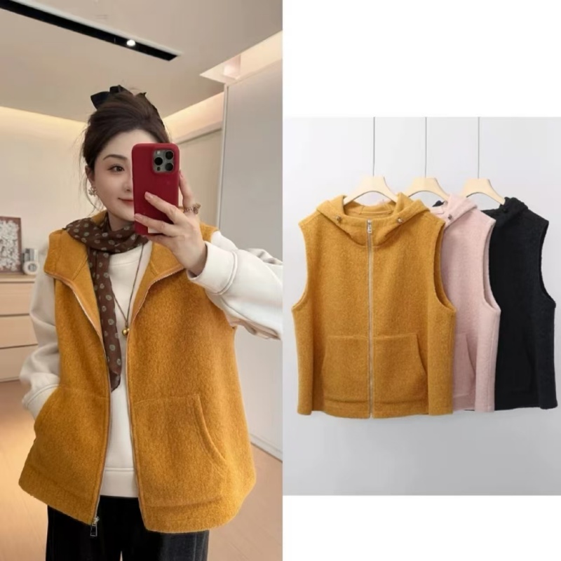 大码女装时尚连帽卫衣马夹女秋冬胖MM宽松显瘦无袖外套