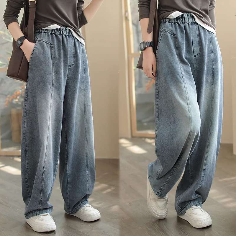 牛仔裤新款2025文艺秋季薄款复古水洗直筒显瘦大码宽松哈伦长裤子