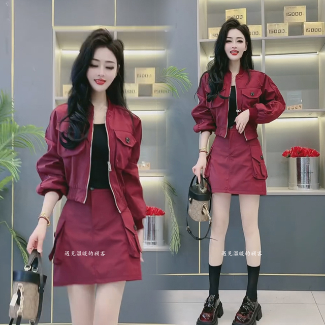 2025春秋季新款韩版洋派时尚工装套装女棒球服外套短裙休闲 两件