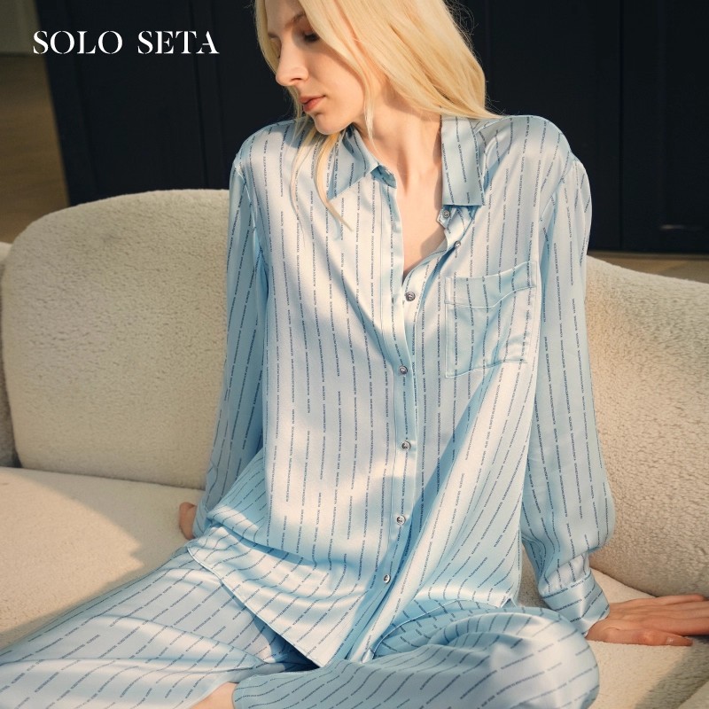 22姆米女士真丝睡衣桑蚕丝印花衬衫长裤2025丝绸秋新款