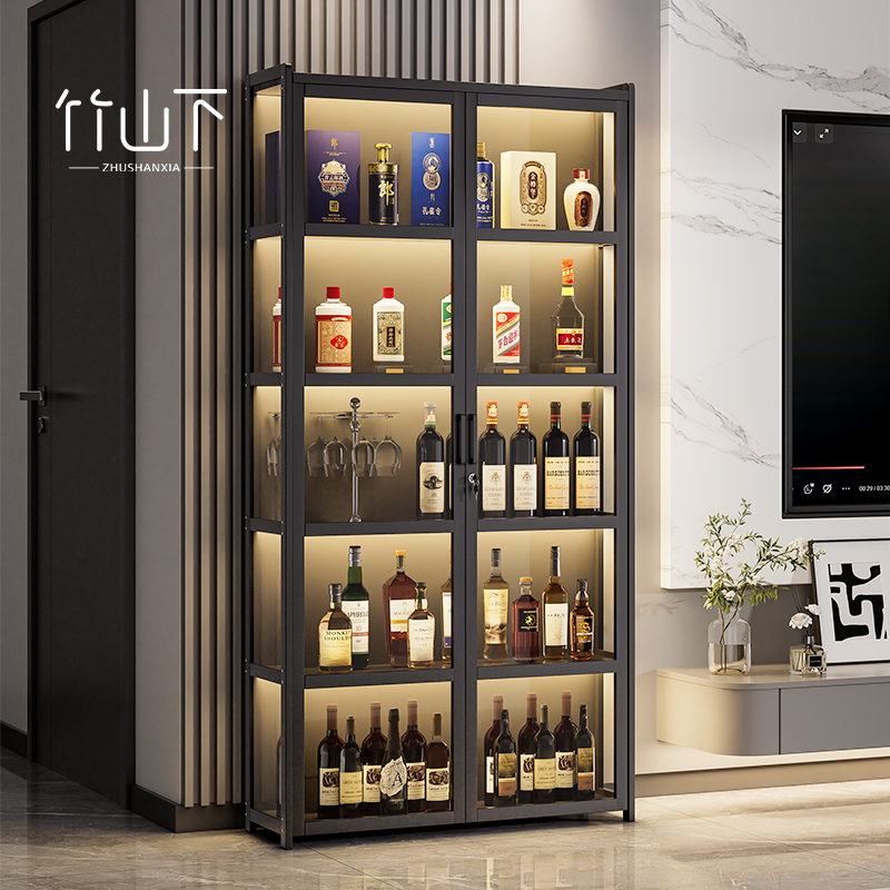 餐厅酒柜家用客厅靠墙一体柜简约落地带灯带锁大容量收纳储藏柜子