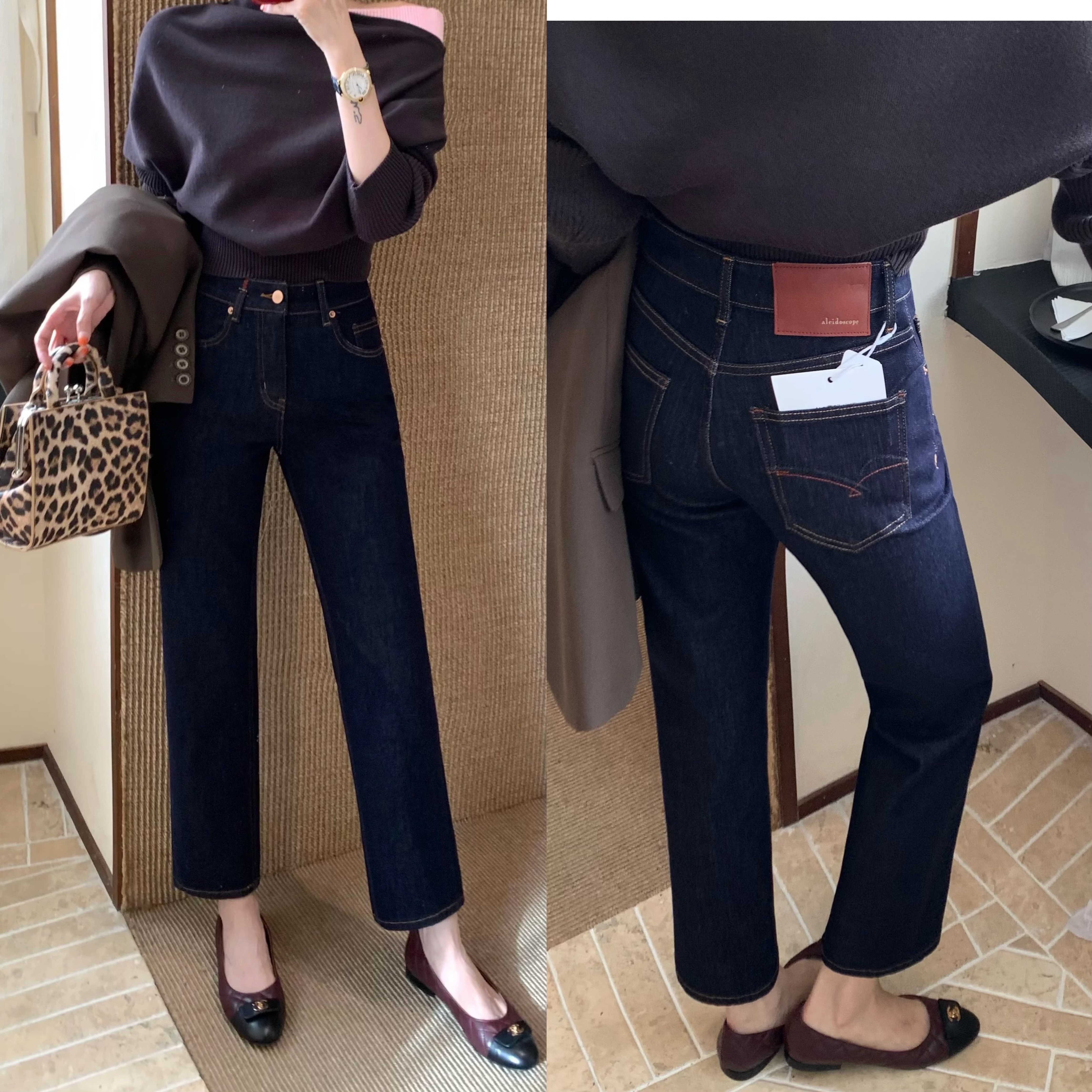 高级感黑金蓝牛仔裤女2025早秋新款高腰修身九分烟管裤小直筒1256