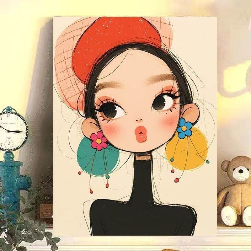 俏皮多巴胺女孩系治愈装饰画卧室床头悬挂可爱卡通儿童房壁挂画
