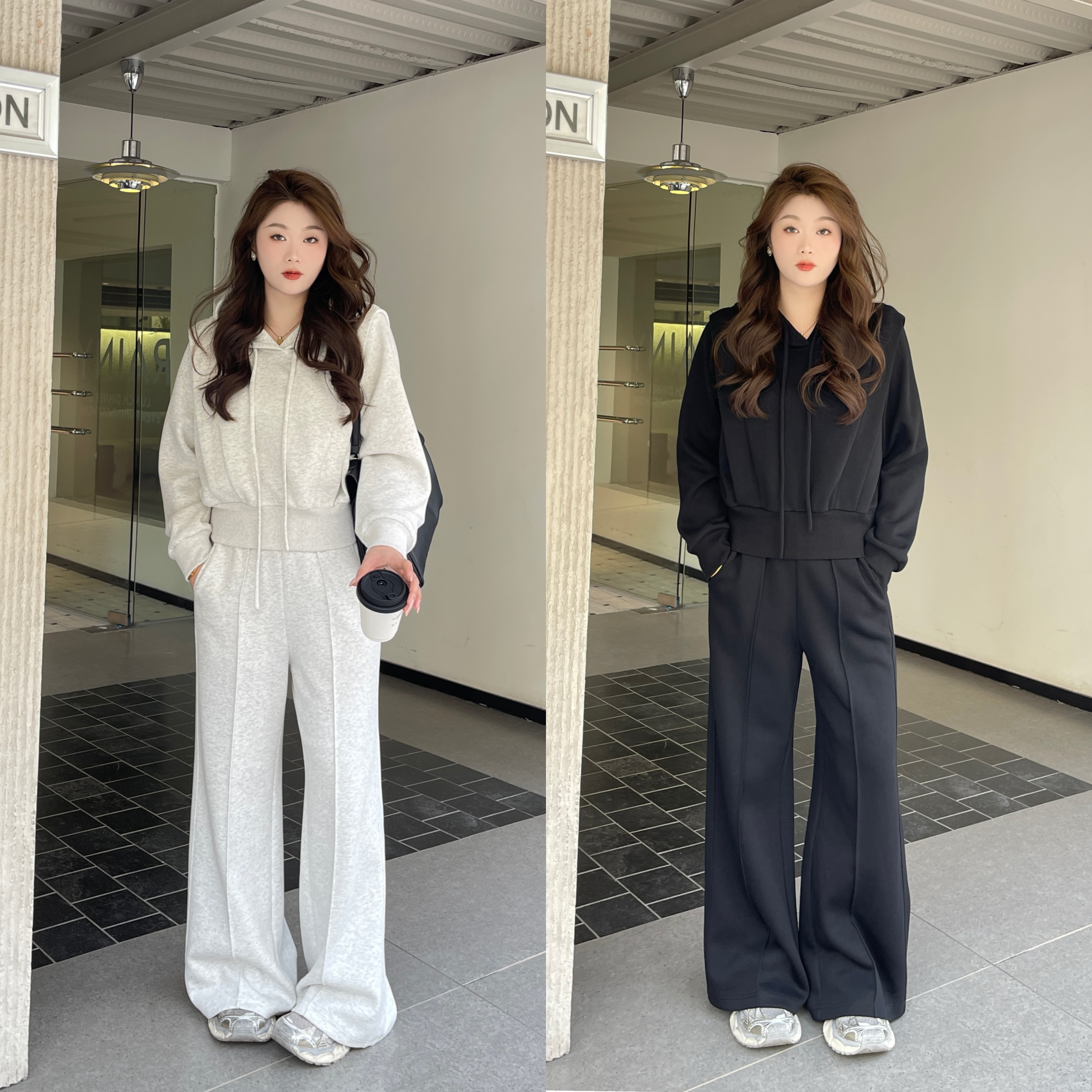 裂渡宣宣【曲线猎人】微胖大码女秋百搭卫衣+休闲裤套装 ZY502A59