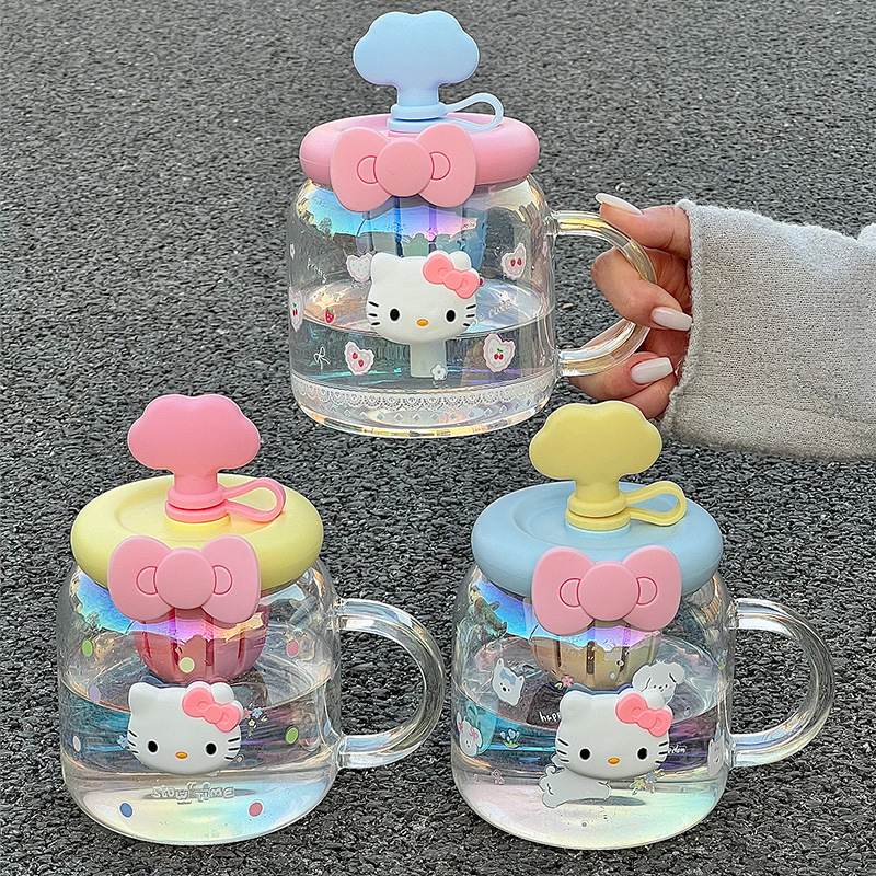 2025新款HelloKitty高颜值玻璃杯女生大容量带手柄吨吨吸管大肚杯