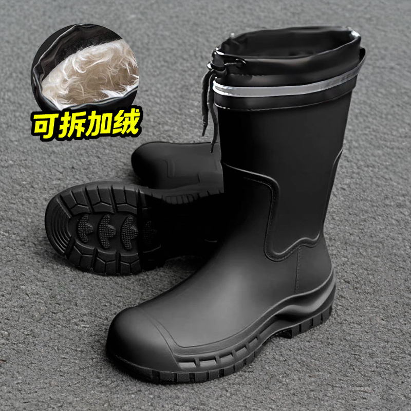 中筒束口防水雨鞋男款加绒保暖冬季雨靴厚底耐磨工作钓鱼胶鞋水鞋