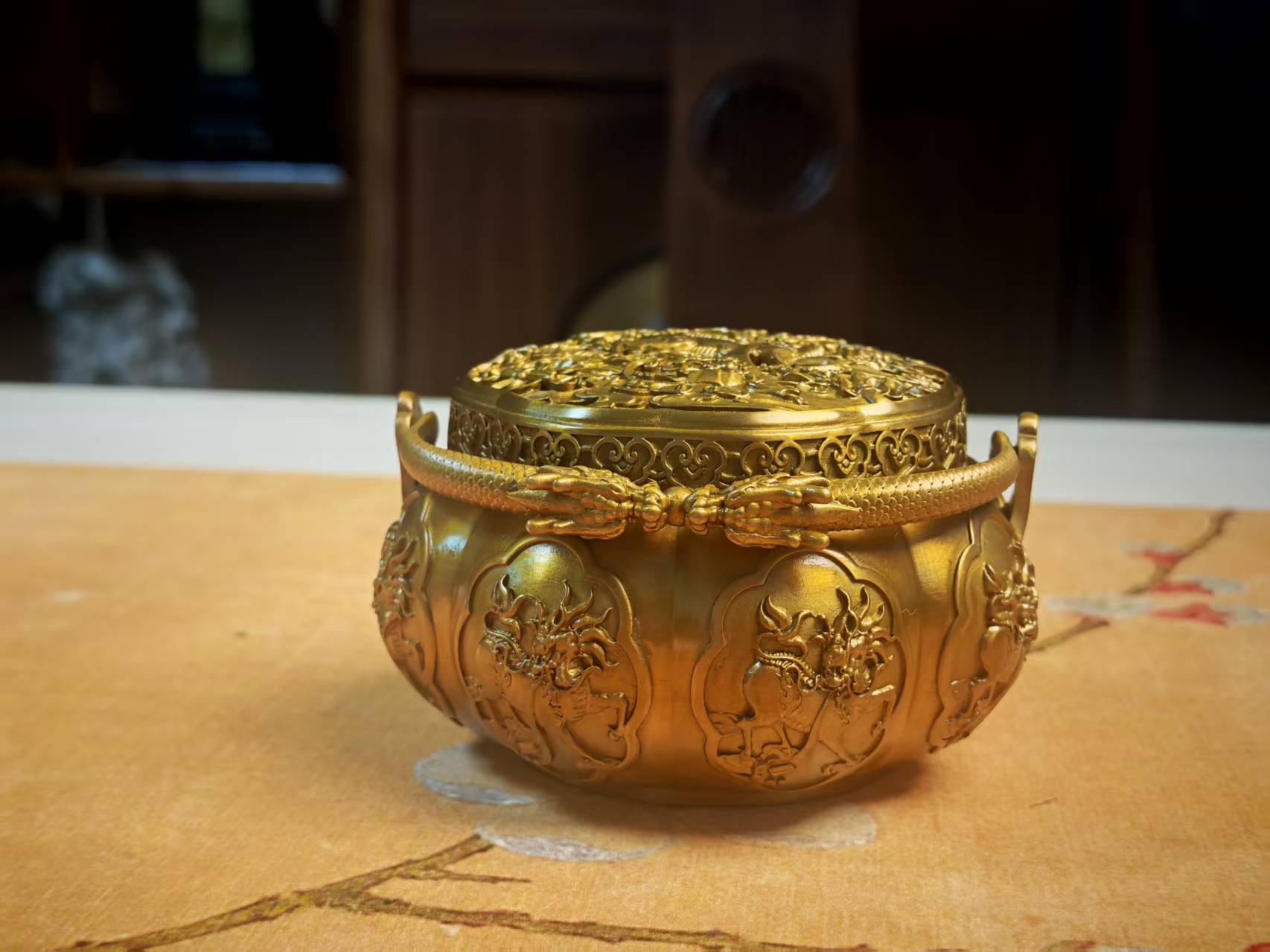 手工仿古熏香炉麒麟吐书提梁手炉铜家用盘香香炉100%纯铜香炉