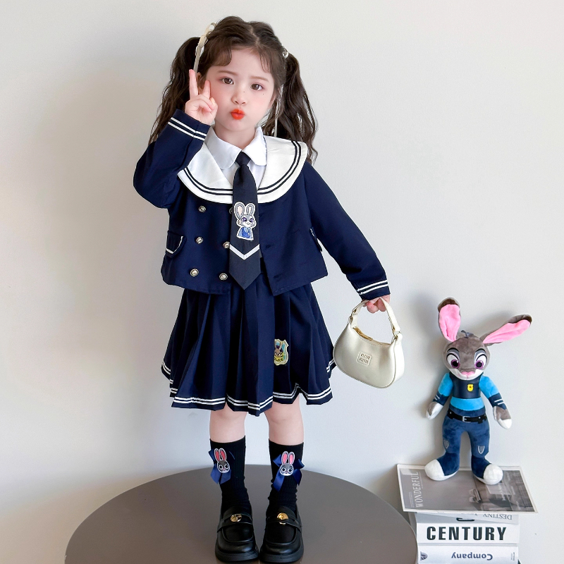 女童兔子警官衣服儿童套装秋季2025新款洋气女孩朱迪学院风JK裙子