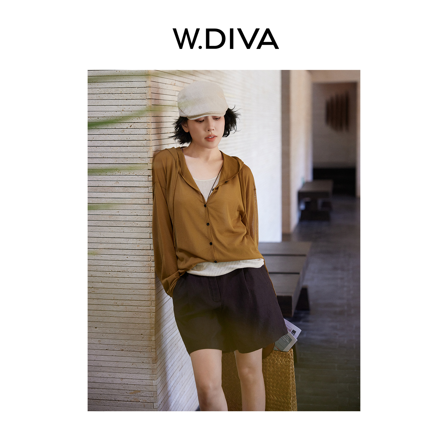 W.Diva【冰咖啡】日本进口三醋酸云柔丝滑休闲连帽针织衫52Z062268