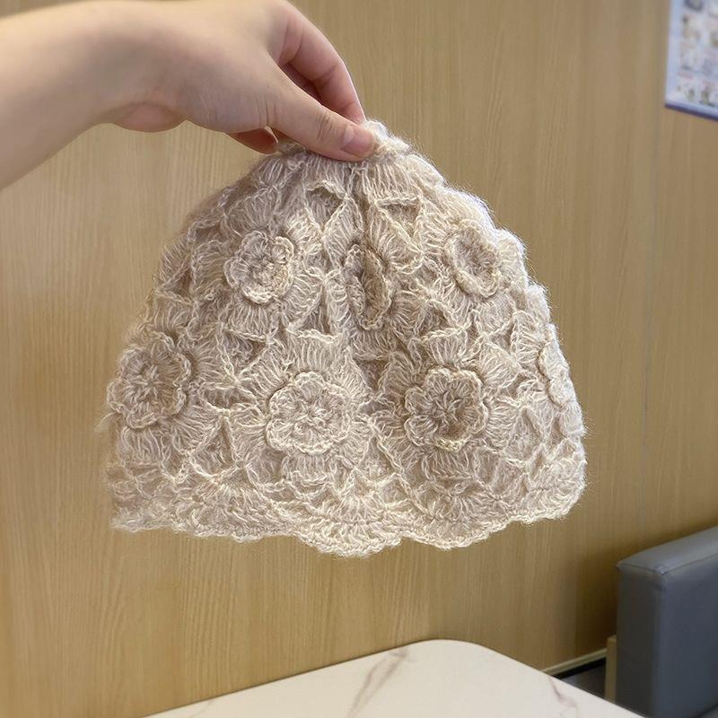 新疆西藏包邮日系双层手工钩花套头帽子女秋冬韩版潮百搭保暖针织