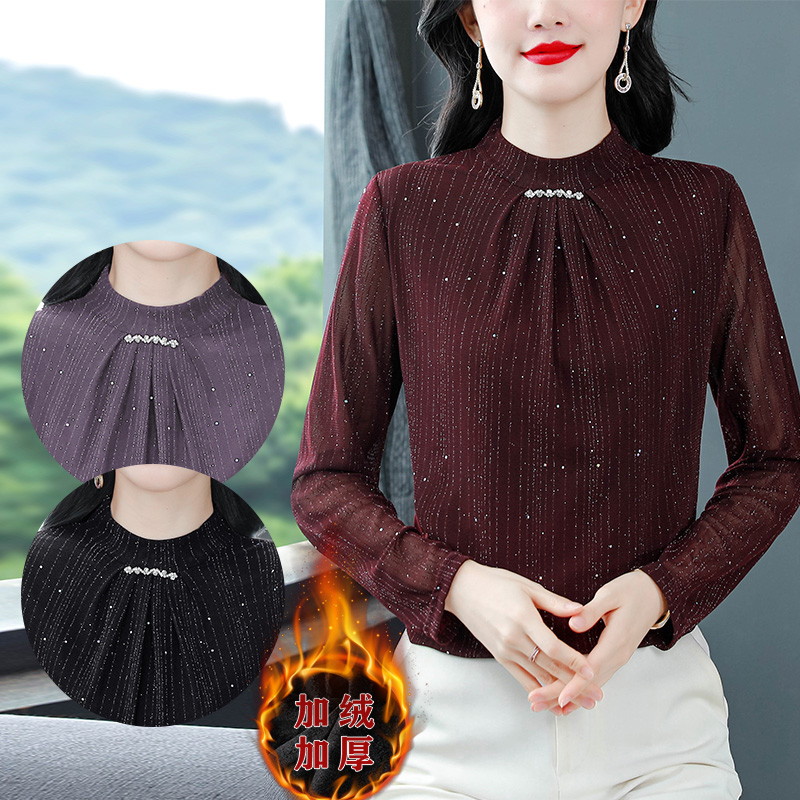 2025秋季新款网纱半高领T恤时尚百搭显瘦洋气高级感小众长袖上衣